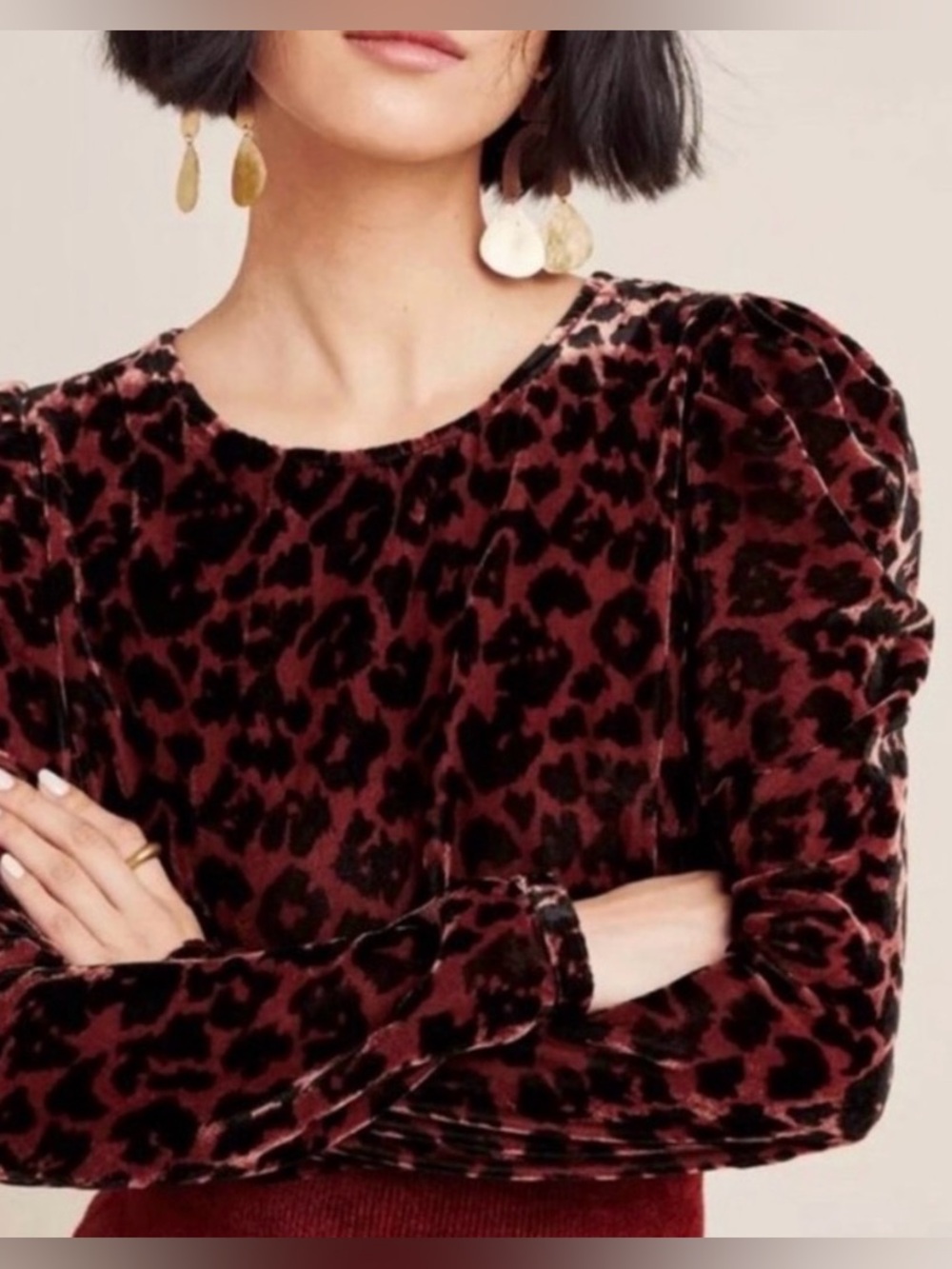 Anthro Dolan Charley Velvet Burnout Leopard Blouse, Sz S